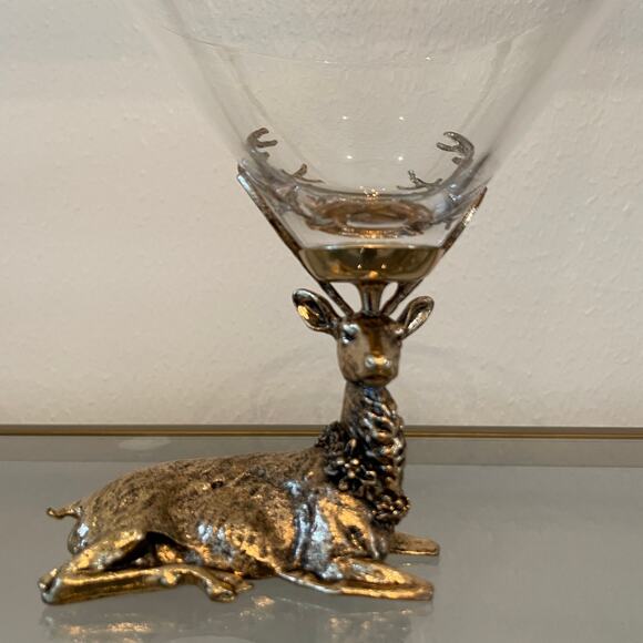 Gold Stag Reindeer Martini Glasses 7.5oz Set of 2 Christmas Holiday Barware New - Picture 3 of 15